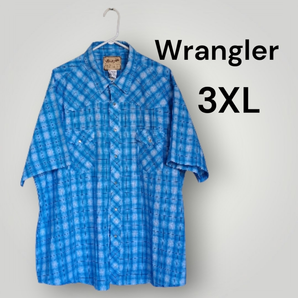 Wrangler Western Fashion snap shirt pearl snap cowboy short sleeve blue mens 3xl